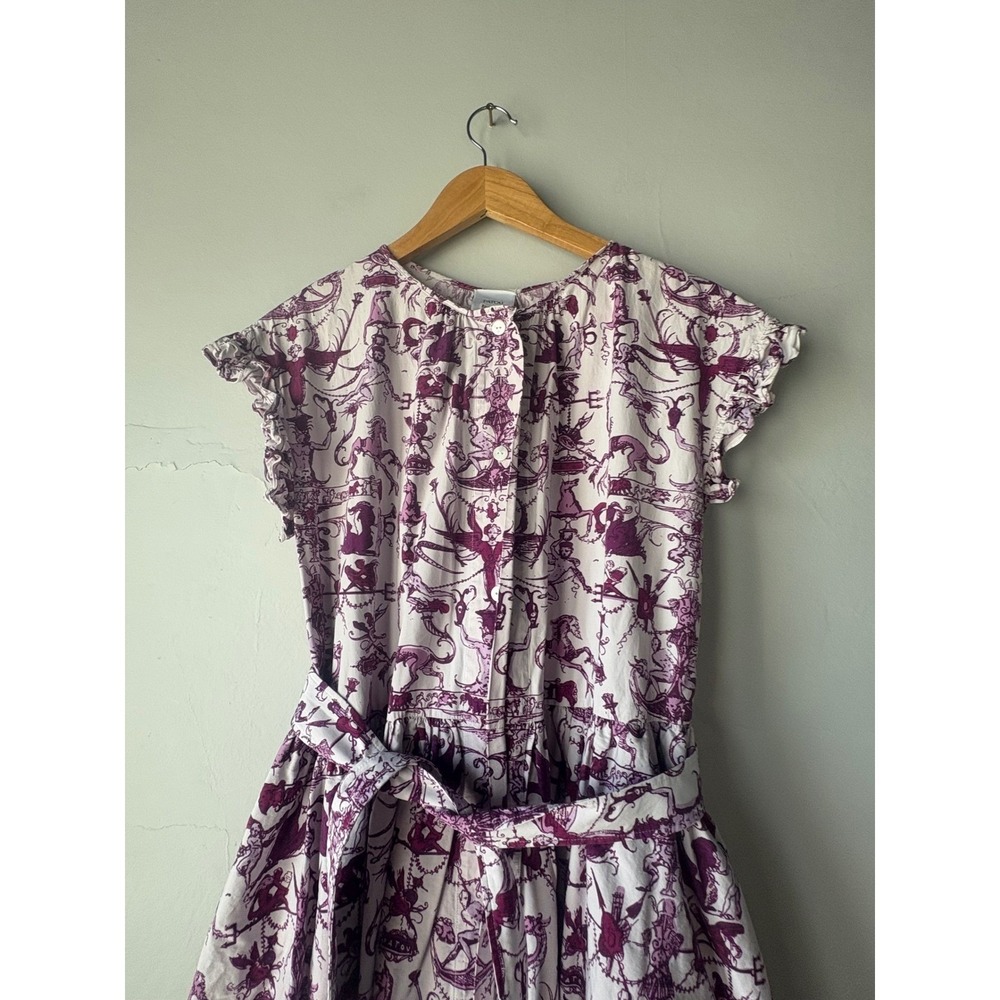 Patou White Purple Toile Flutter Sleeve Maxi Dress Size 36 or US Size 2 - Picture 10 of 14
